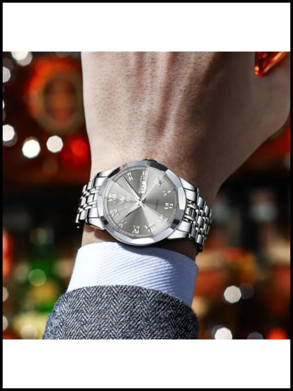 OLEVS Men's Luxury Waterproof Watch, Stainless Steel Bracelet, Roman Numerals,